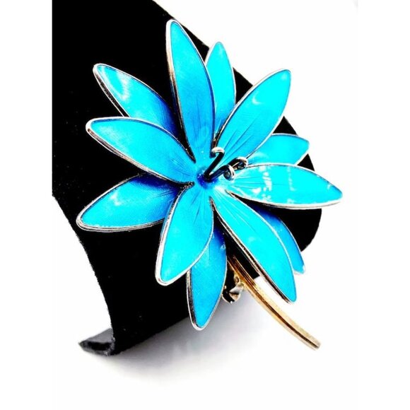 Rare Vtg HROAR PRYDZ Norway Blue Enamel Sterling Silver Flower Brooch Pendant - Picture 5 of 8